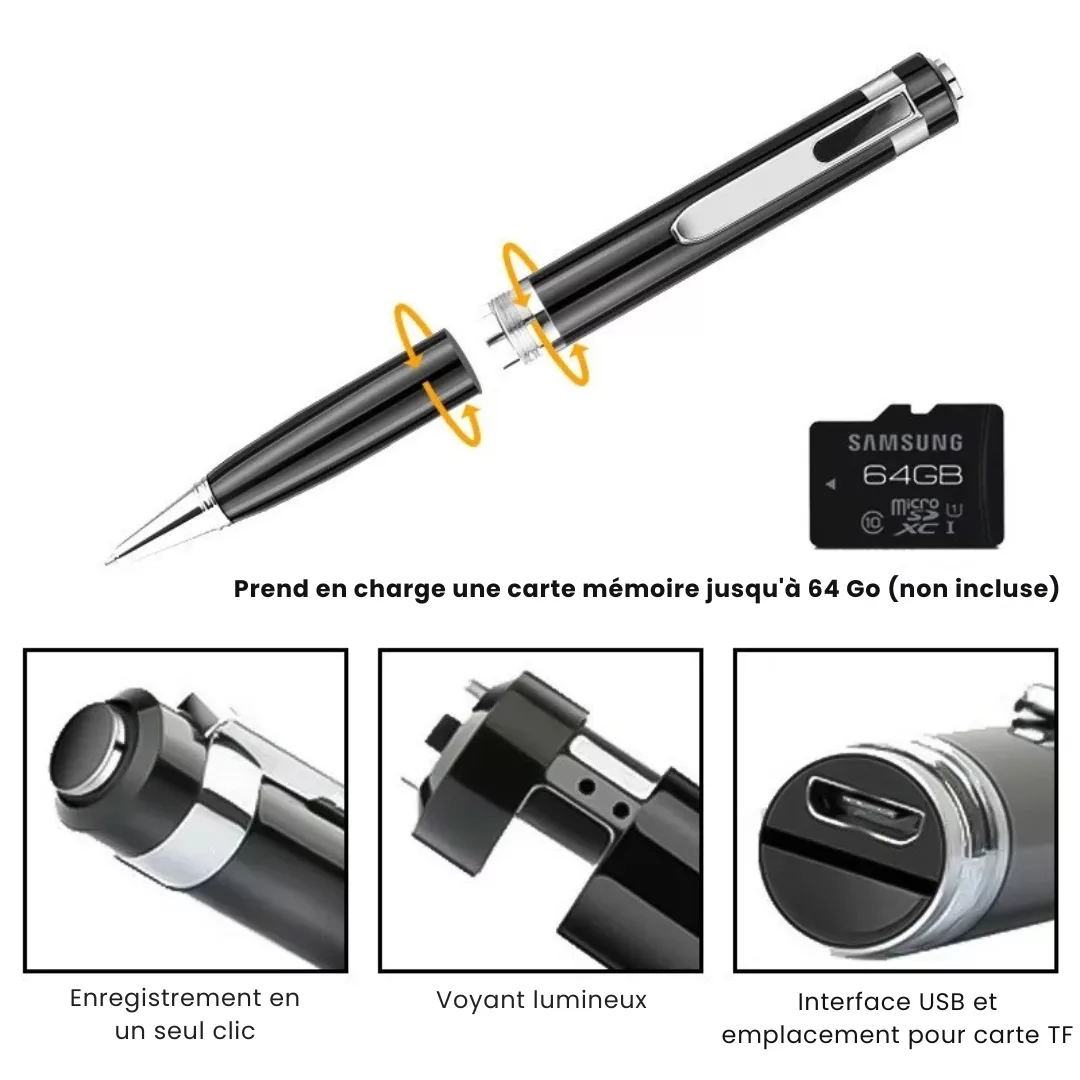 Caméra espion stylo avec enregistrement audio