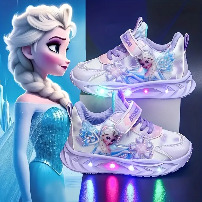 Baskets enfant avec lumières LED – motif princesse Elsa – confort printemps/automne