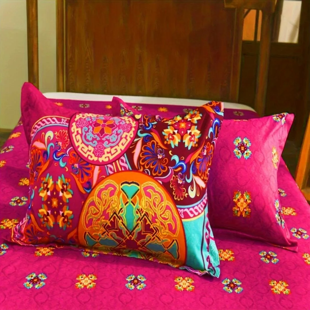 Parure de lit bohème mandala en tissu doux, style zen et motifs artistiques vibrants