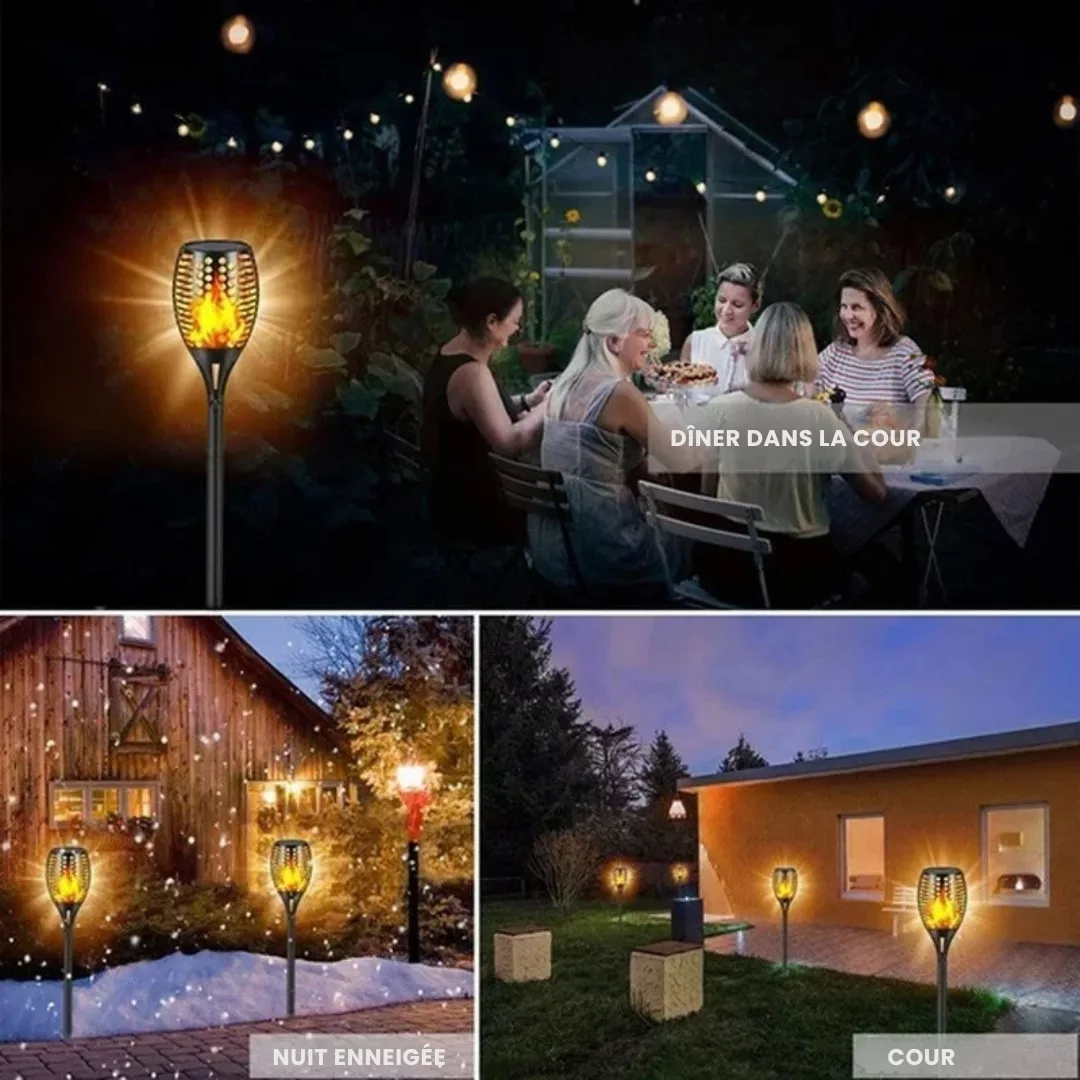 Torche led effet flamme pour allée extérieure – Ambiance chaleureuse jardin – Éclairage solaire décoratif étanche