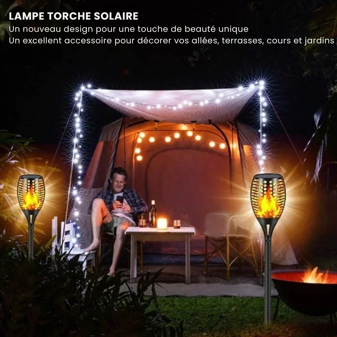 Torche led effet flamme pour allée extérieure – Ambiance chaleureuse jardin – Éclairage solaire décoratif étanche