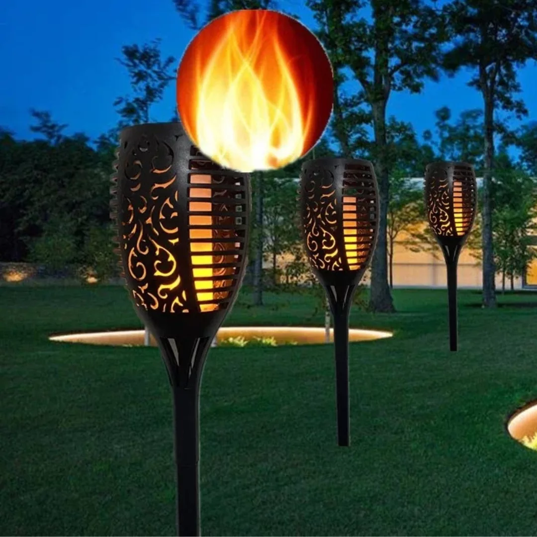 Torche led effet flamme pour allée extérieure – Ambiance chaleureuse jardin – Éclairage solaire décoratif étanche