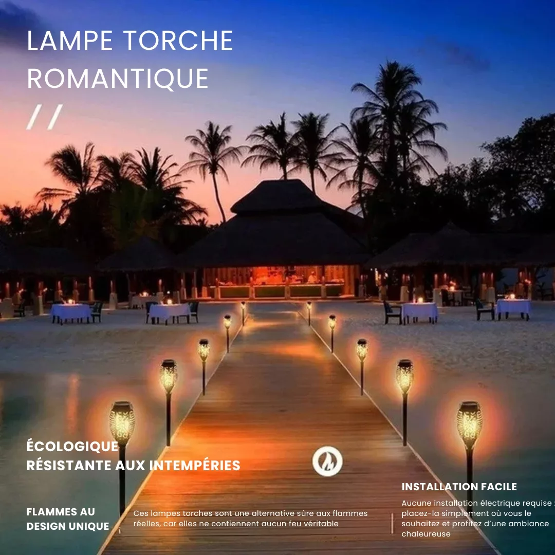 Torche led effet flamme pour allée extérieure – Ambiance chaleureuse jardin – Éclairage solaire décoratif étanche