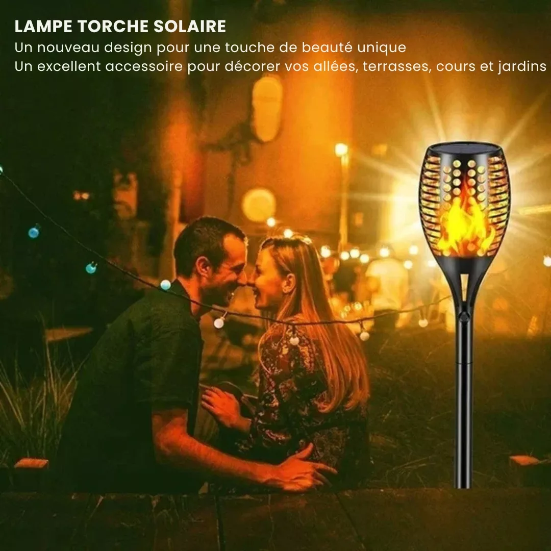 Torche led effet flamme pour allée extérieure – Ambiance chaleureuse jardin – Éclairage solaire décoratif étanche