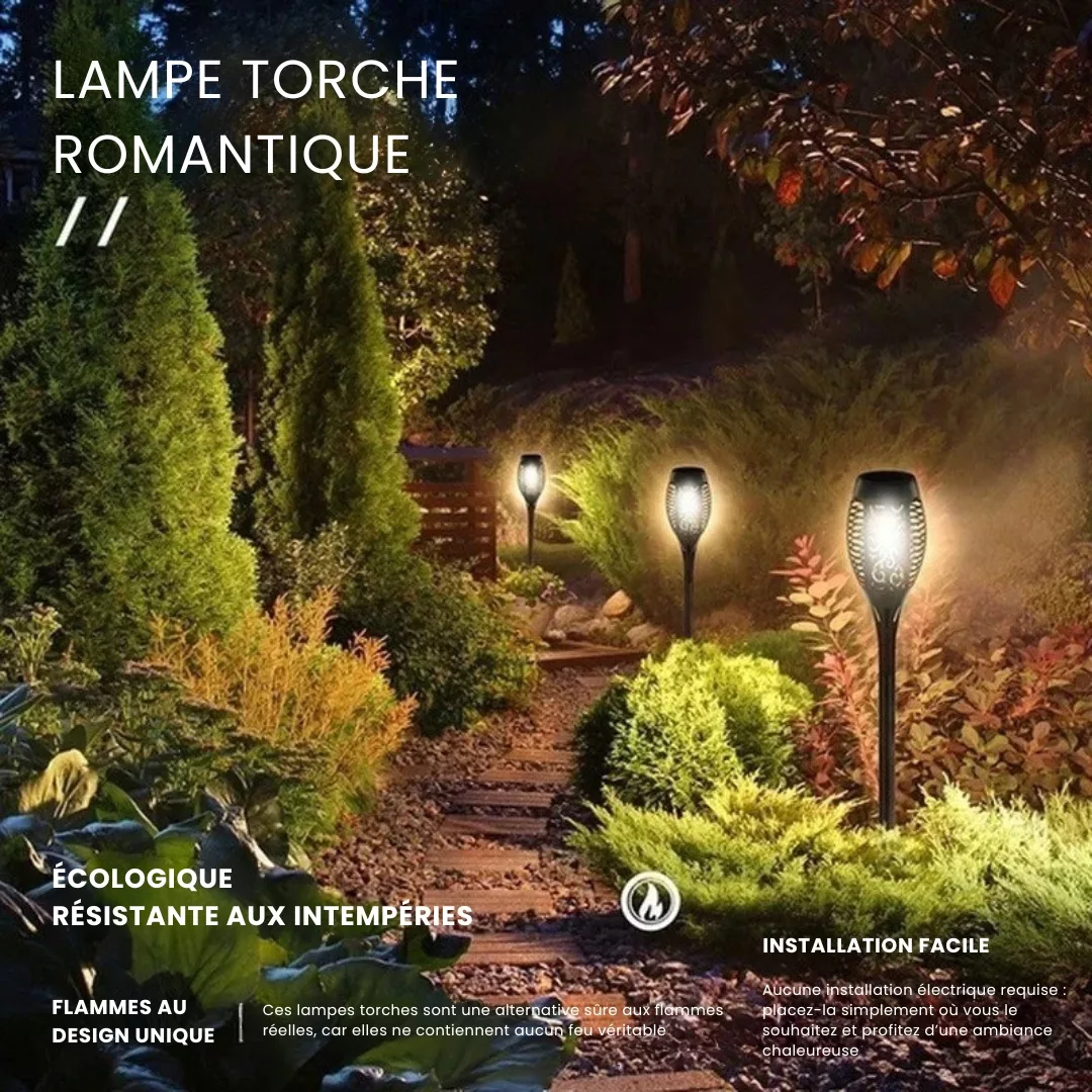Torche led effet flamme pour allée extérieure – Ambiance chaleureuse jardin – Éclairage solaire décoratif étanche